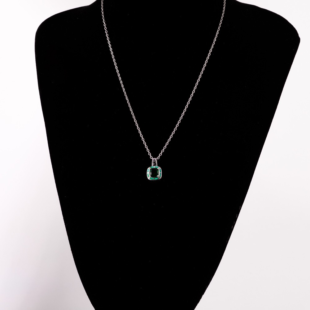8×8 Simulated Emerald Green Fire Opal Silver Filled Jewelry Necklace Pendant