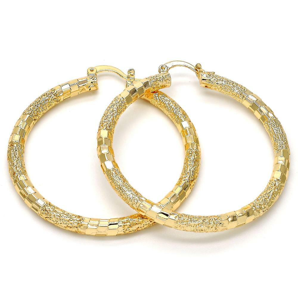Women’s 4mm Glitter Diamond Cut 14k Gold Filled Medium Large Round Hoop Earrings