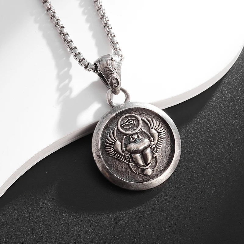 Scarab Medallion Necklace Jewelry Gothic Silvery Ancient Egypt Pendant