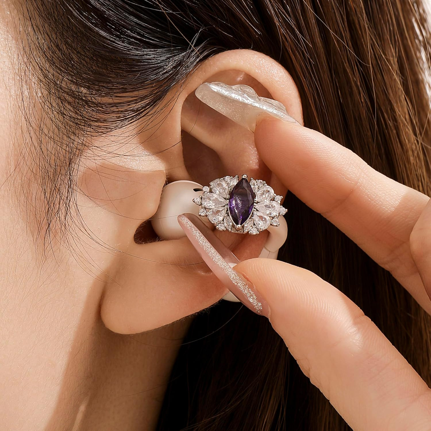 Butterfly Rhinestone for Clip on Earbuds Open Ear, Removable Ear Accessories Exq