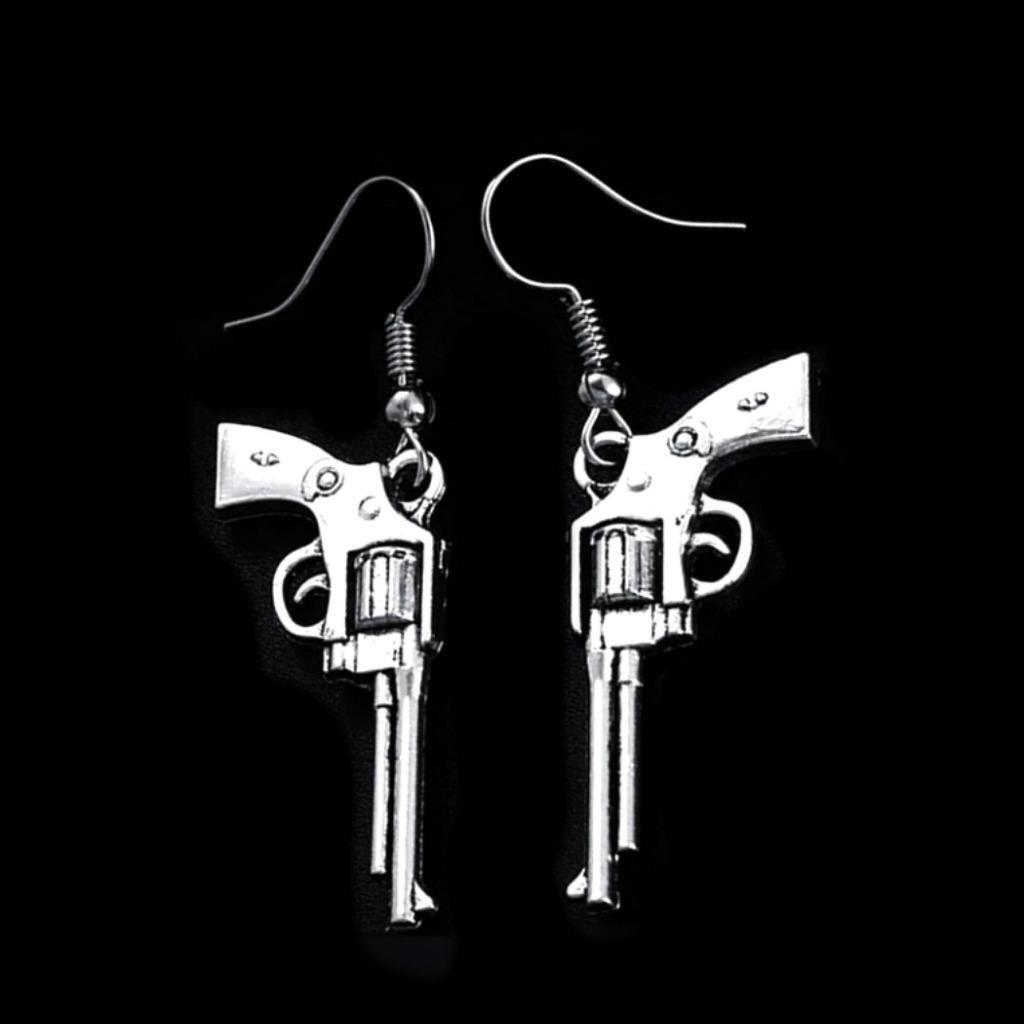REVOLVER EARRINGS 1.5″ Gun Charm Pistol Handgun Western Stainless Steel Wire NEW