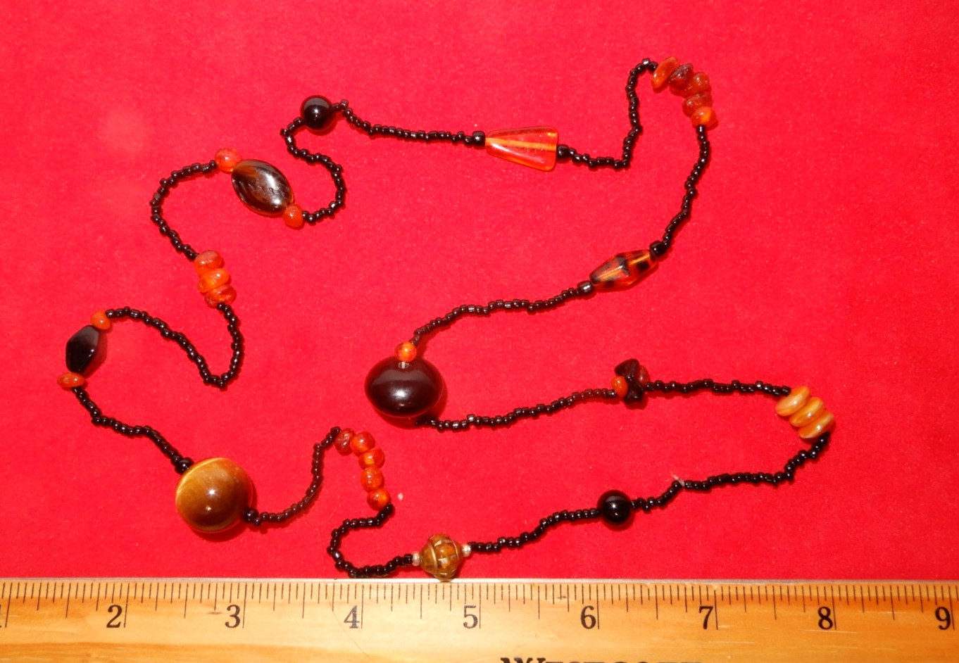 Amber & Black Beaded Rope Necklace 14 in. loop