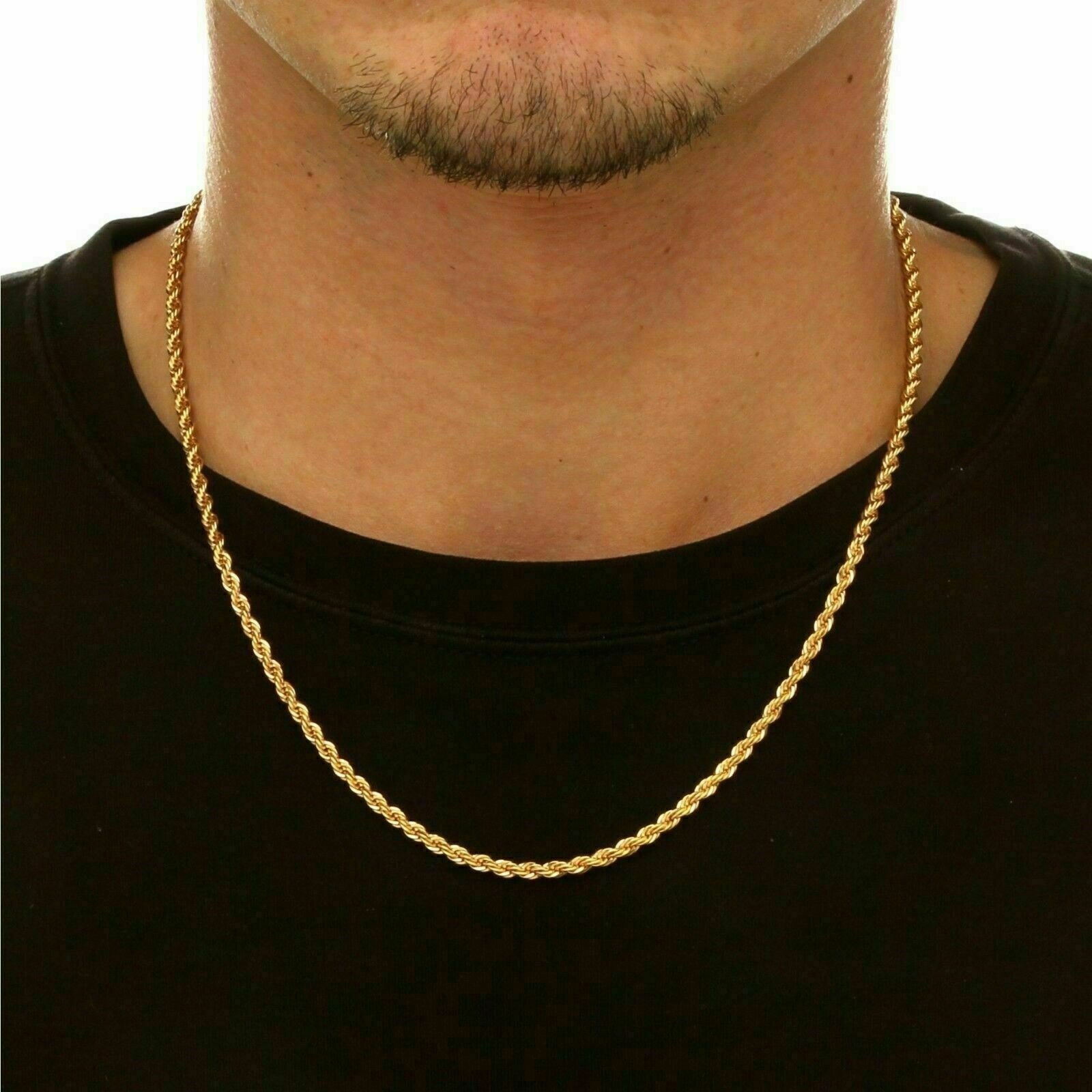 18K Solid Gold Rope Chain Necklace Men Women 16″ 18″ 20″ 22″ 24″ 26″ 28″ 30″