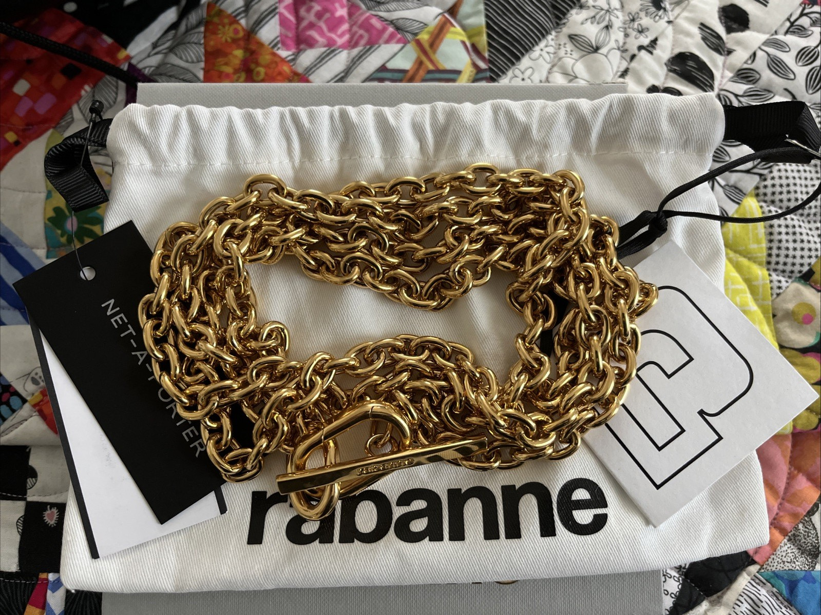 BNWT Rabanne Collier Choker Necklace Gold Tone Edgy Punk Jewelry