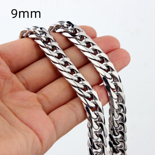 9/13/16/19mm Heavy Stainless Steel Curb Cuban Chain Men’s Women’s Necklace 7-40″