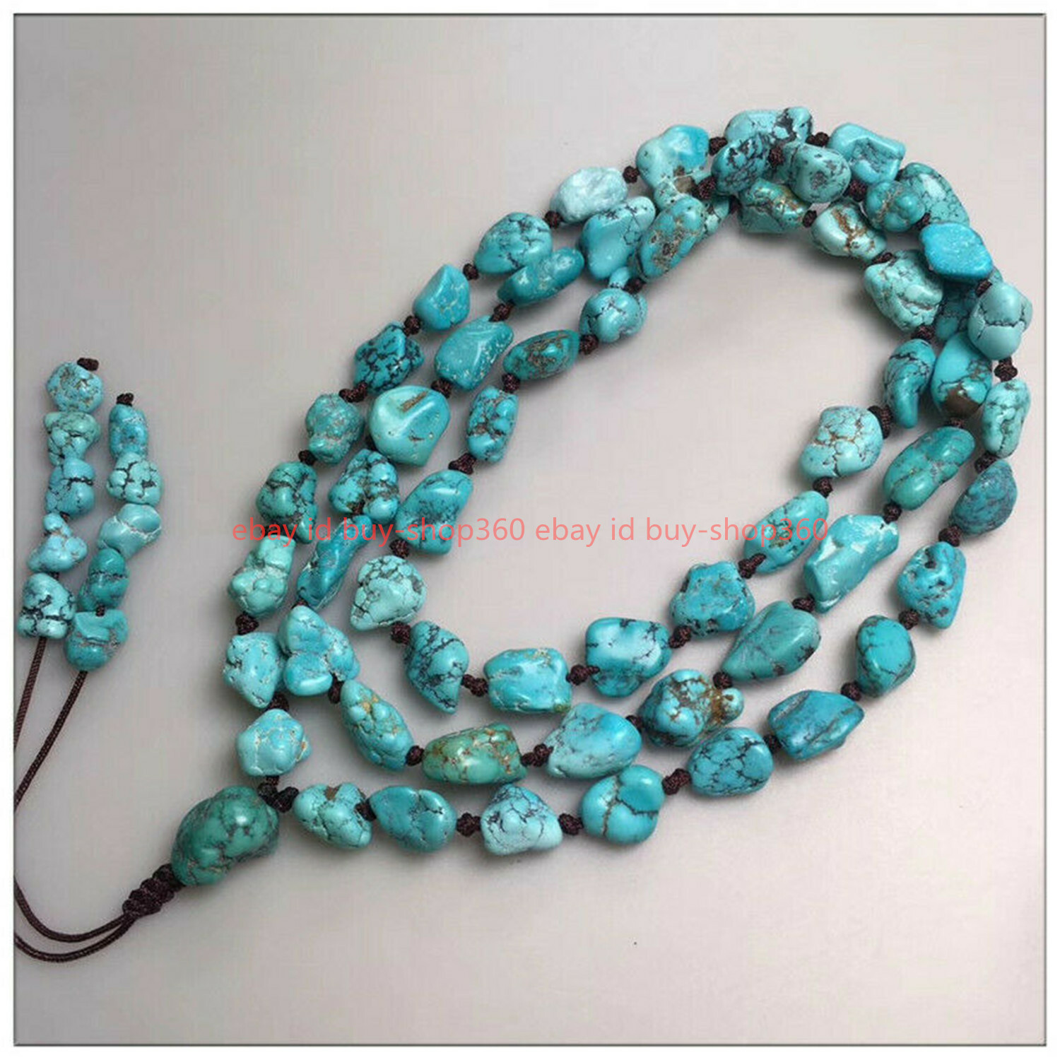 Natural 10x14mm Blue Turquoise Gemstone irregular Beads Necklace 35in
