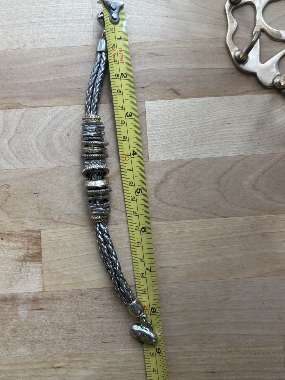 CHICO’S Braided Charm Bracelet Mixed Metal Bead Charms Magnetic Clasp 8 in