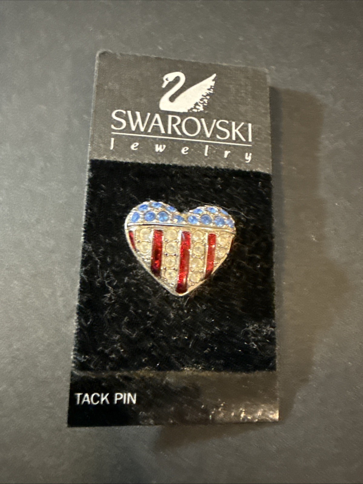 Swarovski American Flag USA Heart Pin Tie Tack Red White Blue Rhinestones R