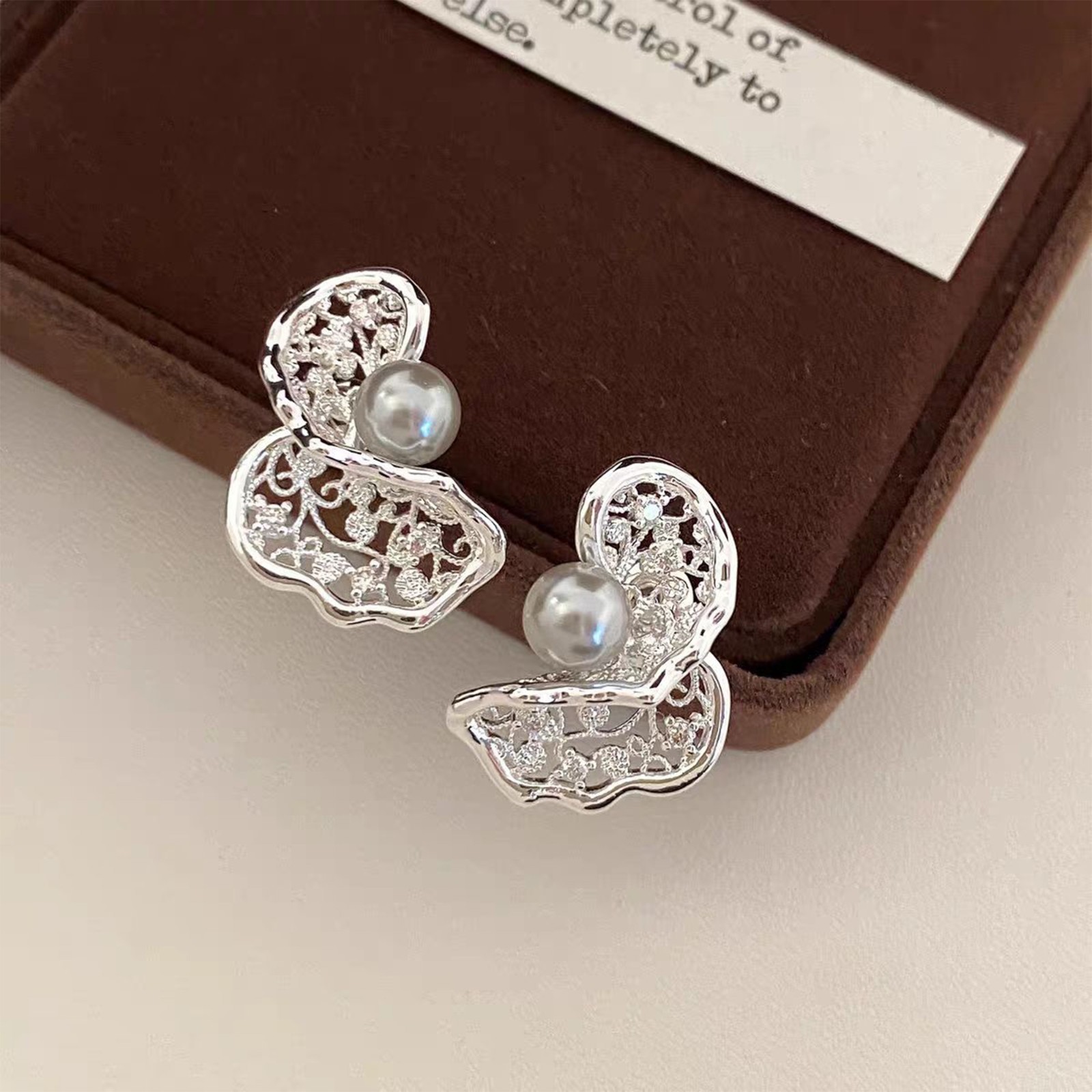 Zircon Pearl Stud Earrings French Elegant Silver Jewelry Women Wedding Gift Dail