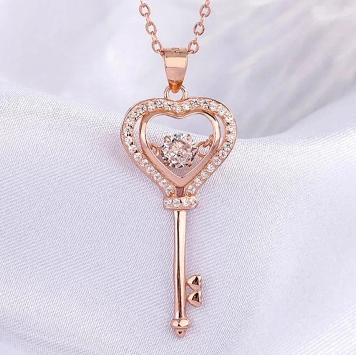 Key Shape Women’s Pendant 2Ct Round Cut Simulated Diamond 14k Rose Gold Plated