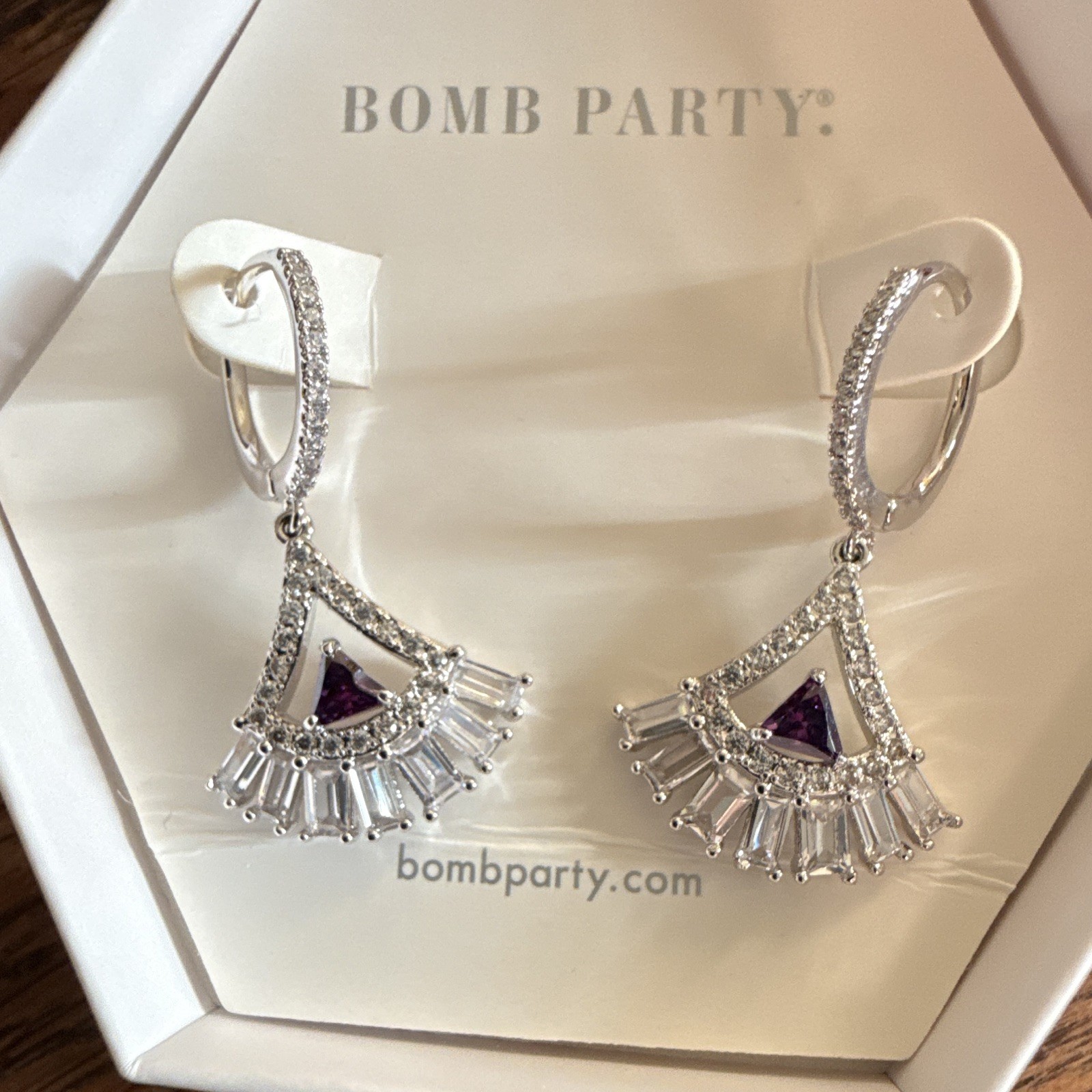 Bomb Party Royal Fanfare RBP5964 Purple CZ Dangle Huggie Earrings