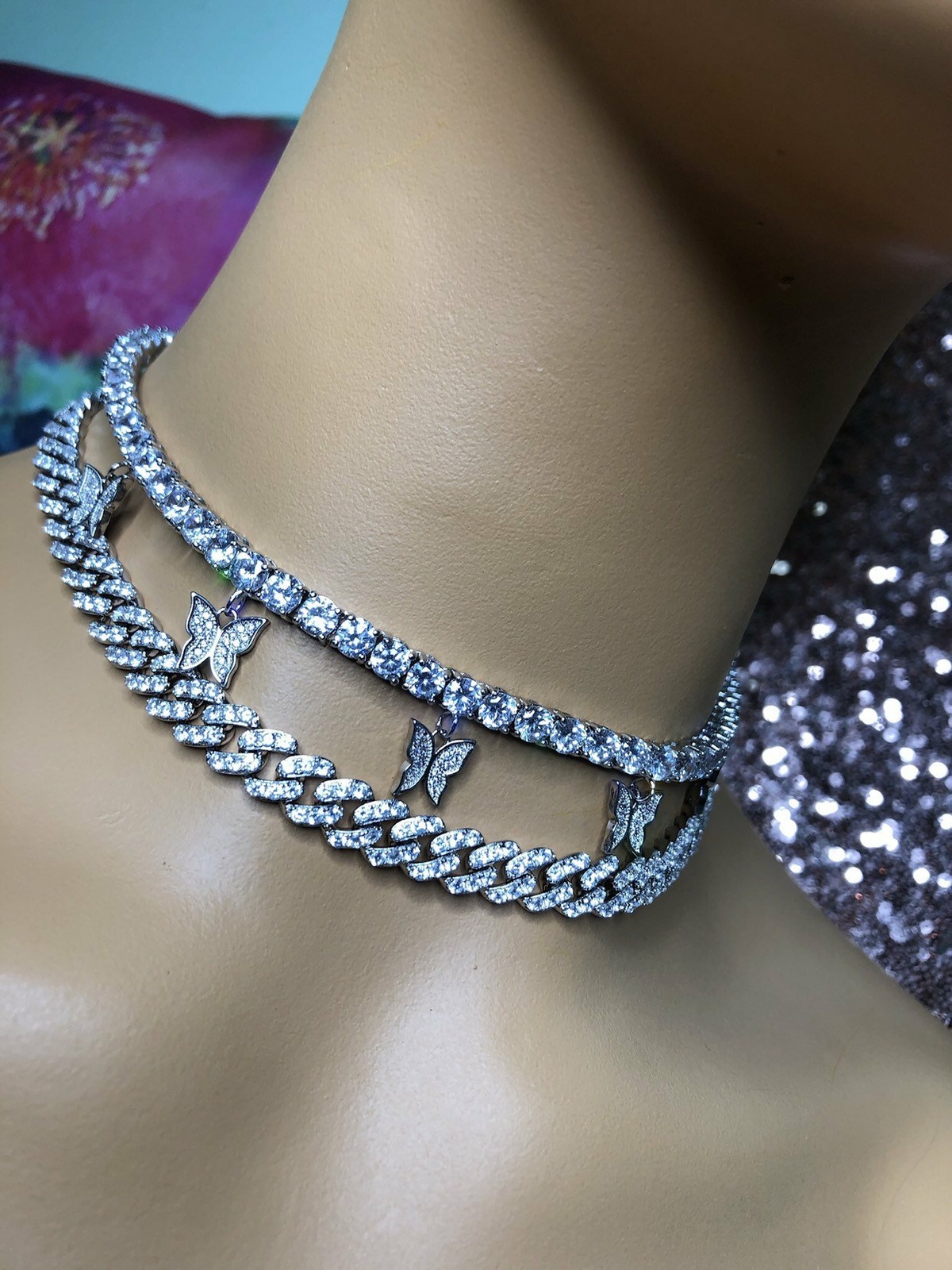 2 piece SET cuban butterfly tennis choker