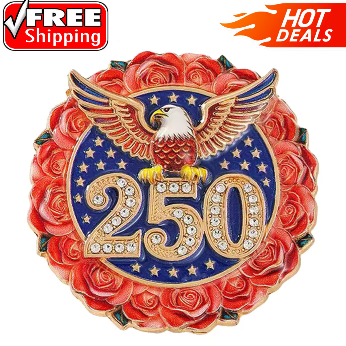 USA 250 Anniversary Eagle Brooch Enamel Rhinestone July 4th Patriotic Pin Badge