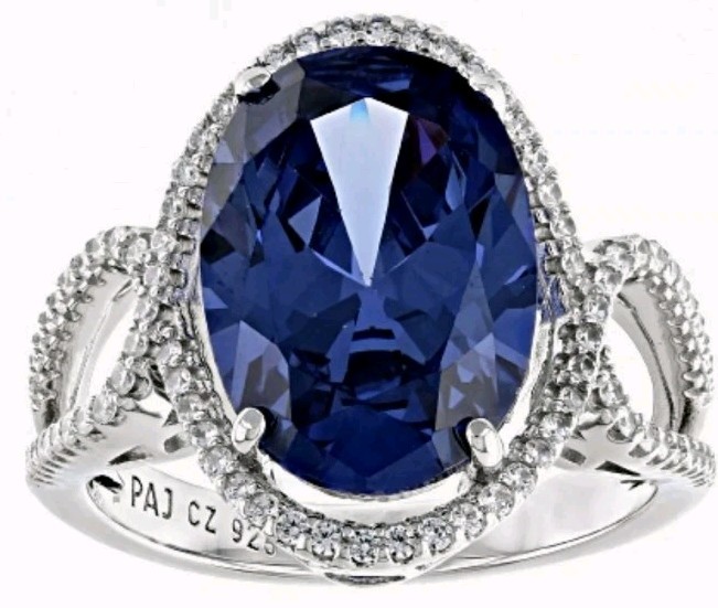 NWT Tanzanite & Diamond Simulant Statement Ring Rhodium Over 925 Sterling Sz9