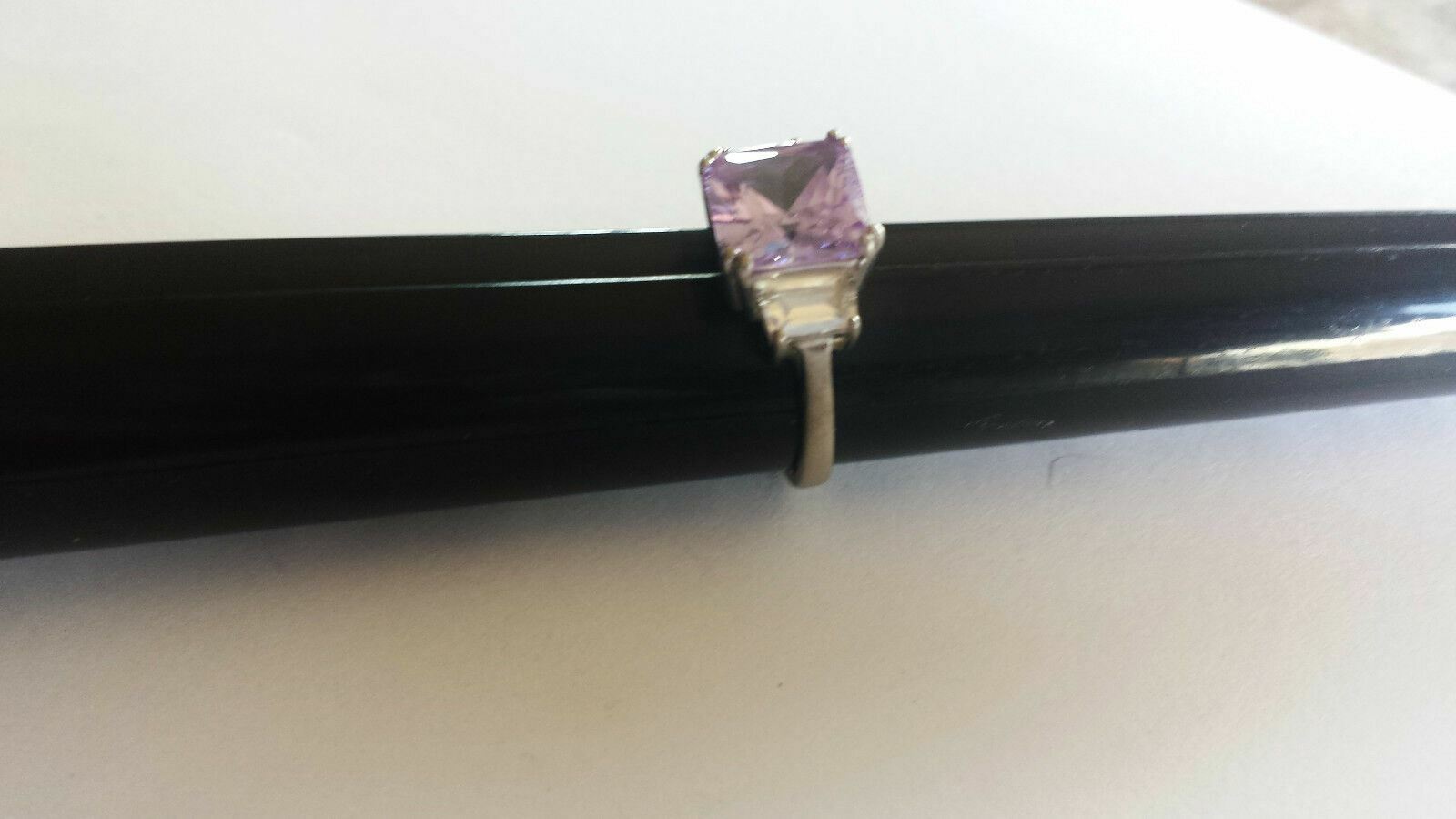 Purple + CZ Ring Square Stone over 5 ct TW Sterling Silver Sz 8 WOW