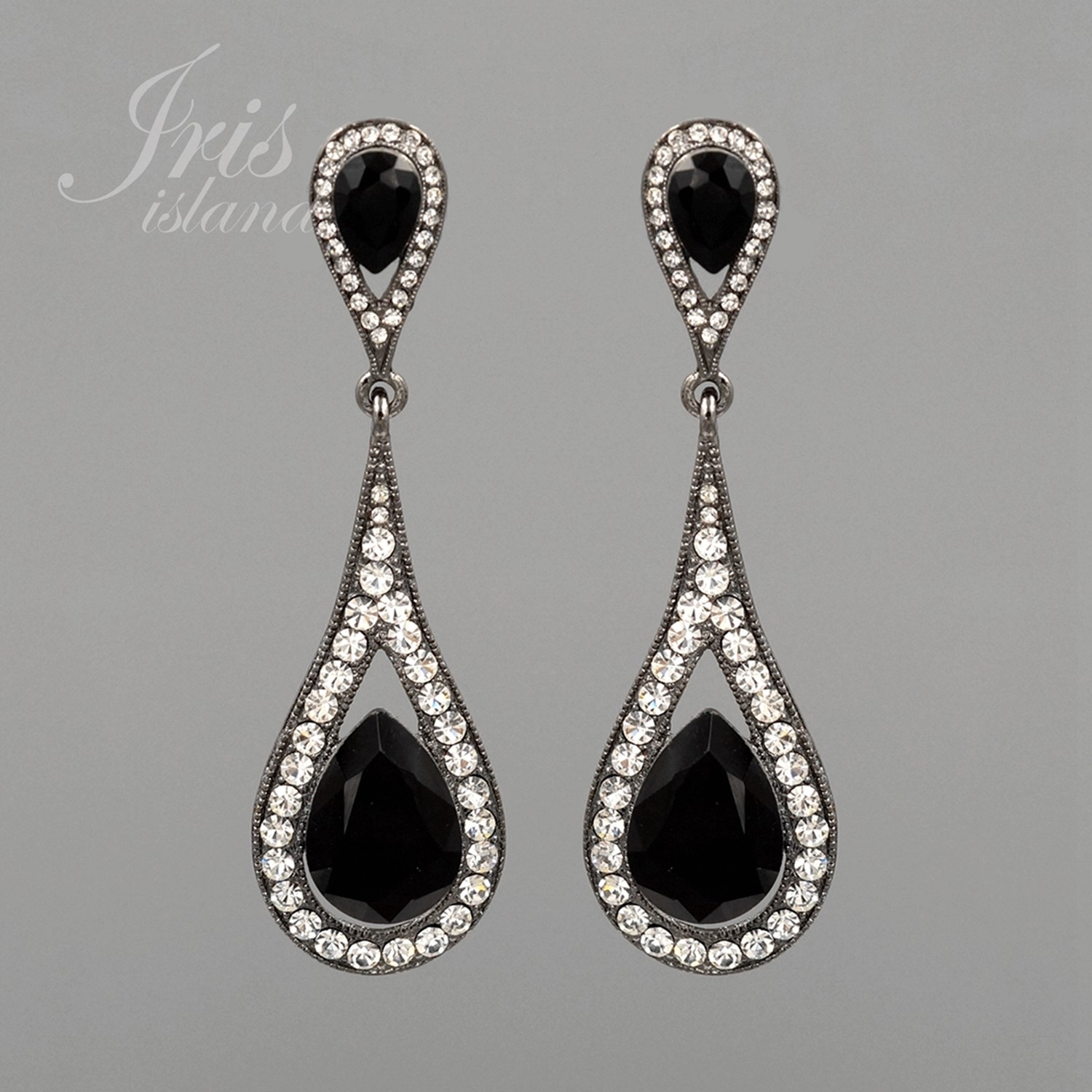 Gunmetal Plated Black Jet Crystal Rhinestone Chandelier Drop Dangle Earrings 274