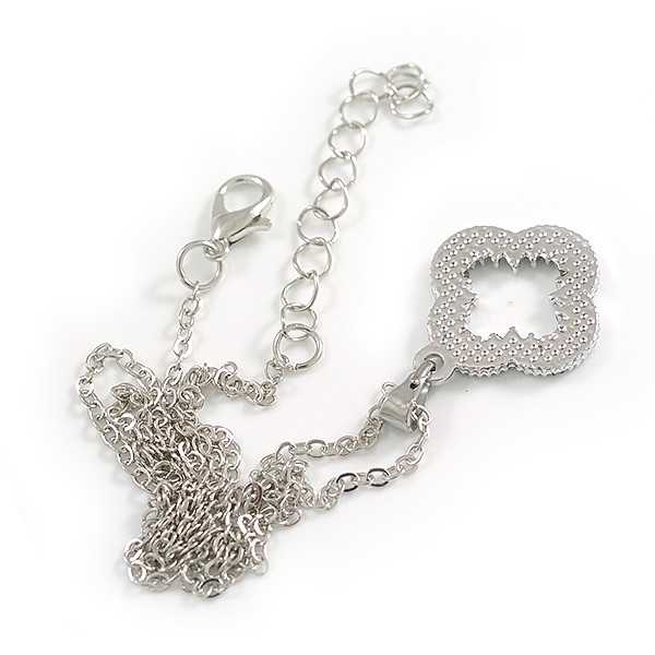 Small Crystal Open Clover Pendant with Silver Tone Chain – 42cm L/ 5cm Ext
