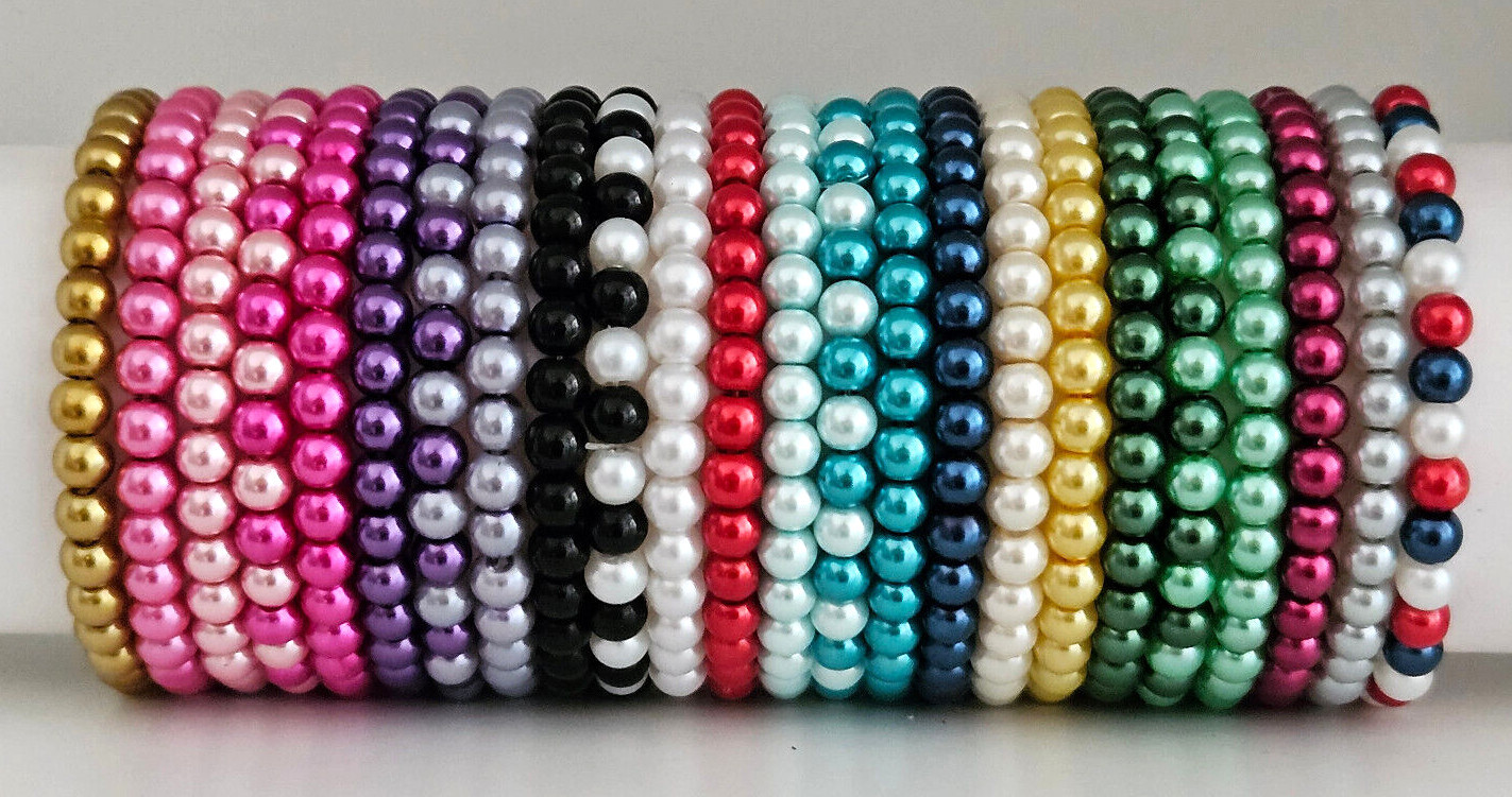 Elastic Glass Pearl Bead Bracelets – 24 Colours NEW