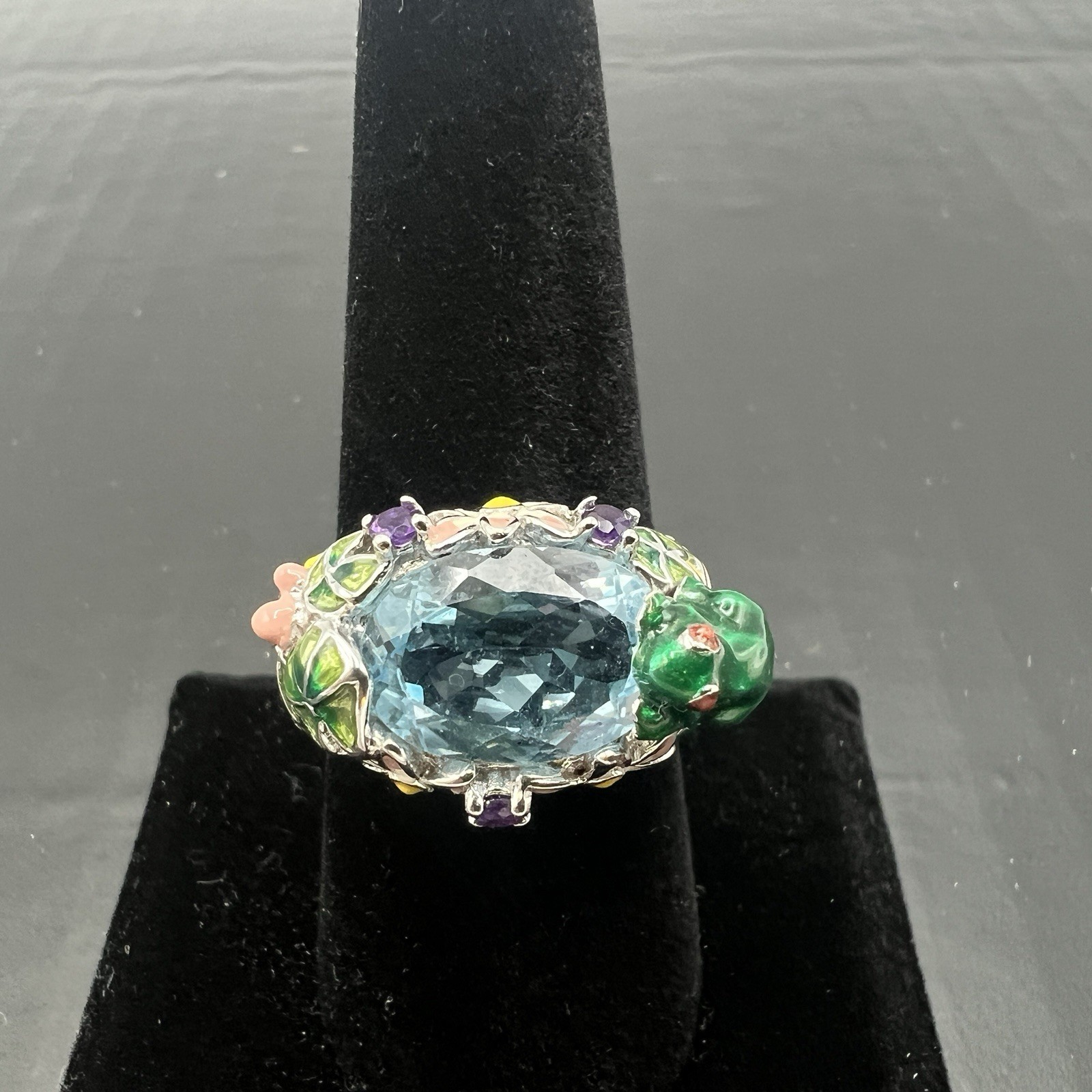 Ross Simons Sterling Silver Frog Pond Ring Blue Topaz Amethyst Enamel Size 9