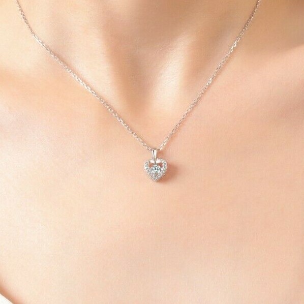 1Ct Womens Heart Pendant Necklace Simulated Diamond 14K Gold Plated Solid Silver