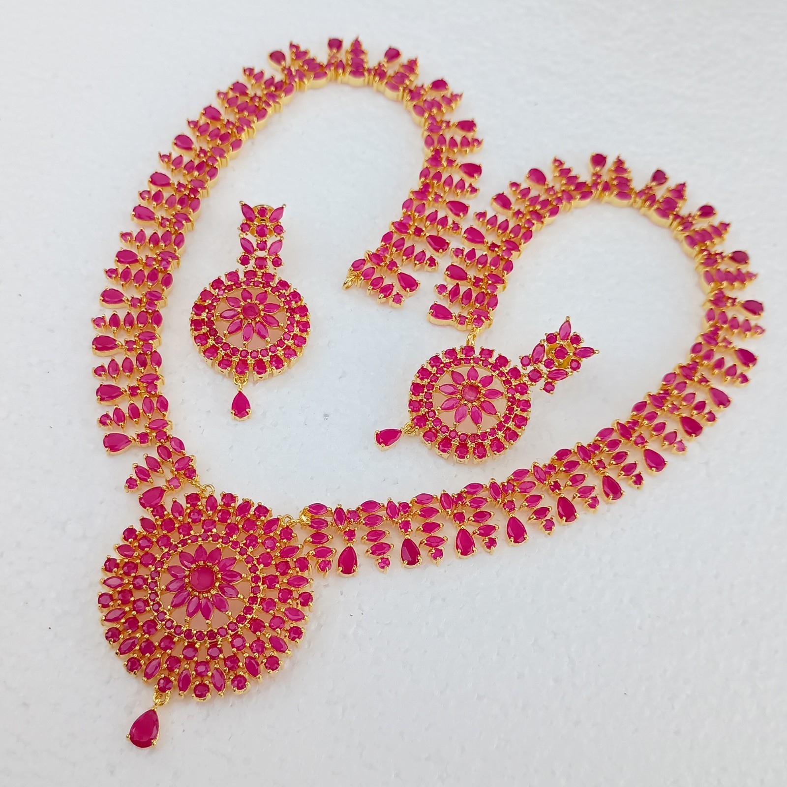 Long Ruby Necklace Set 22K Gold Plated July Birthstone Jewelry Anniversary Gift