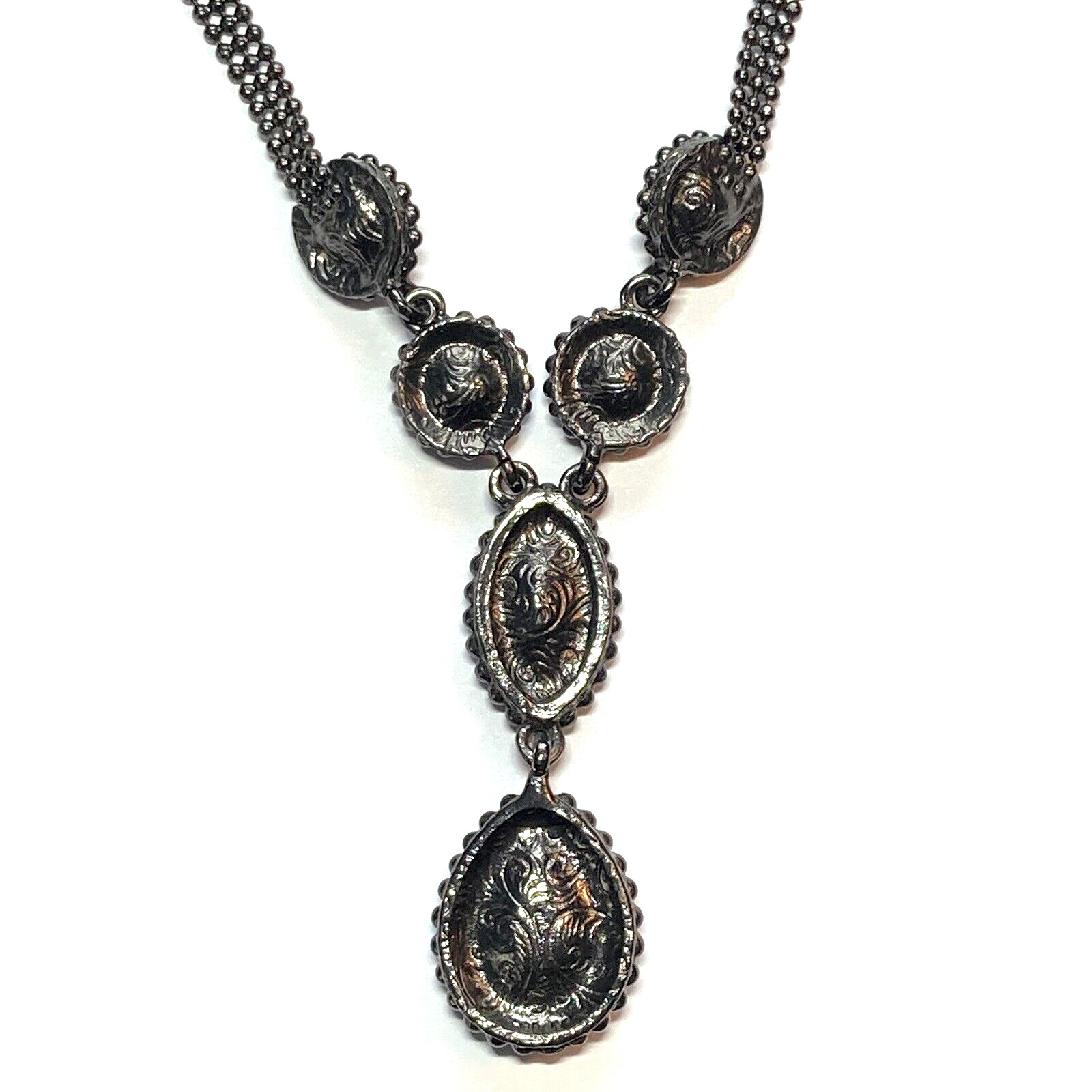 Dark Black Rhinestones Y Necklace 202S Beaded Chain 16-20in