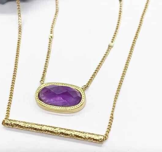 Luna Norte Free People Necklace Set Layered Amethyst/Bar 14K Gold Plated NWT NIB