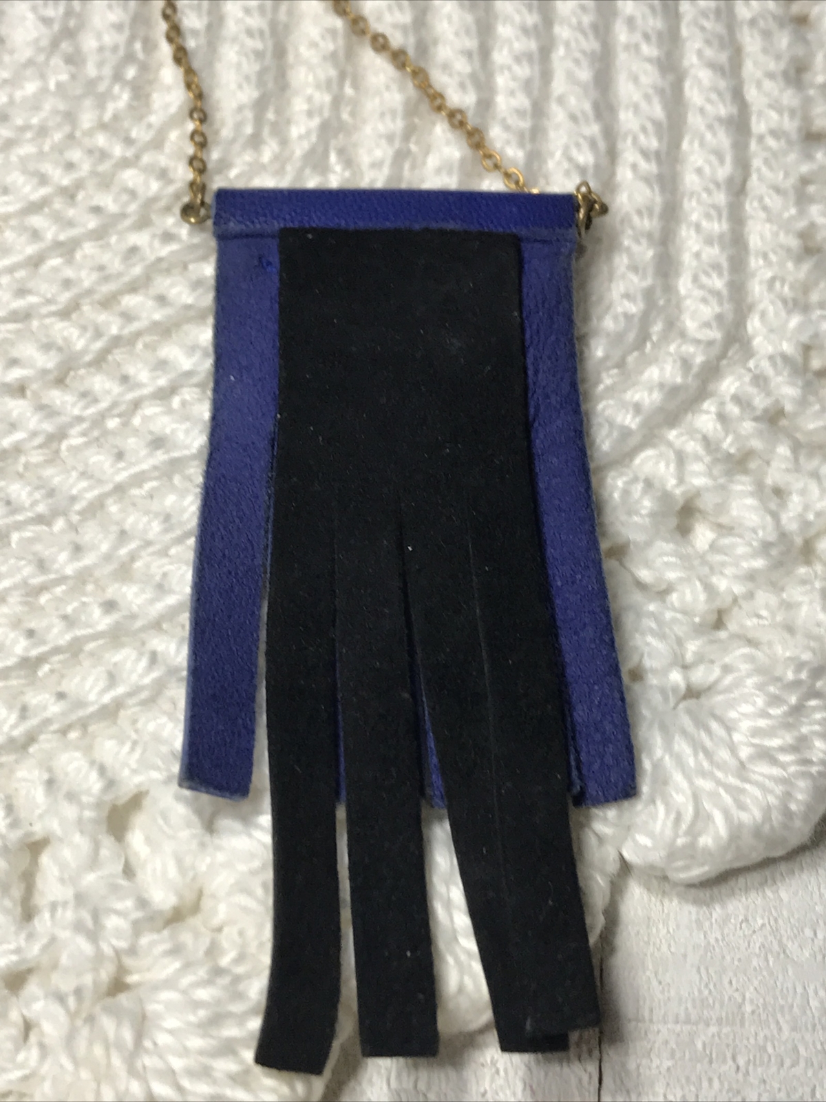 Fosseth Necklace Blue Orange Pink Leather Pendant GoldTone Chain Adj 20”- 22” L