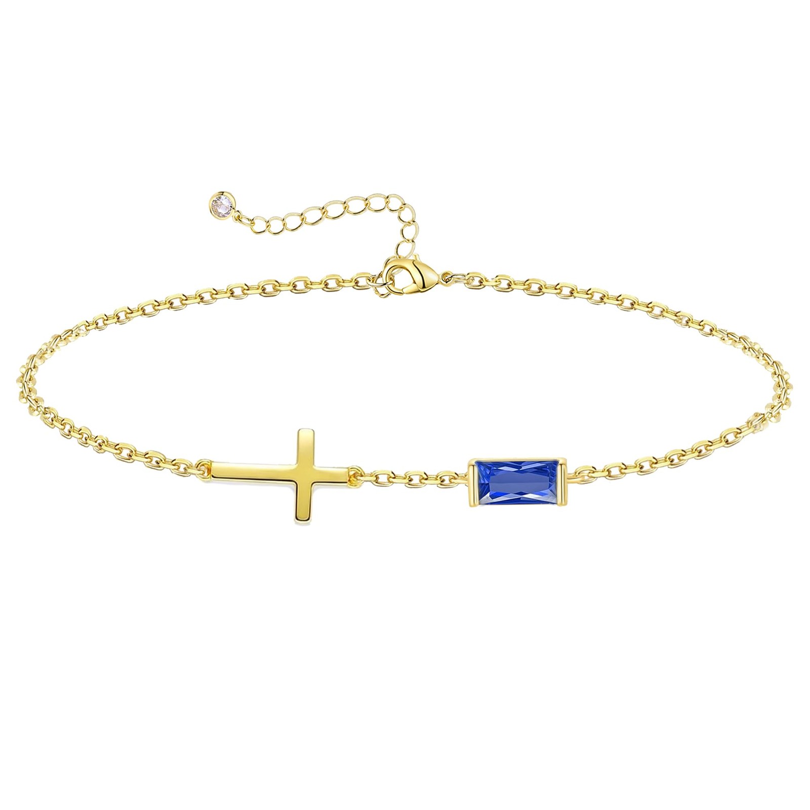 Cross Bracelet for Women with Birthstone Dainty 14k Gold Plated Non Tarnish D…
