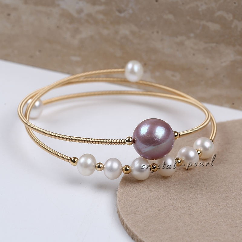 AAA Real Natural pink purple white South Sea Pearl Bracelet 7.5-8″ 14k Gold P