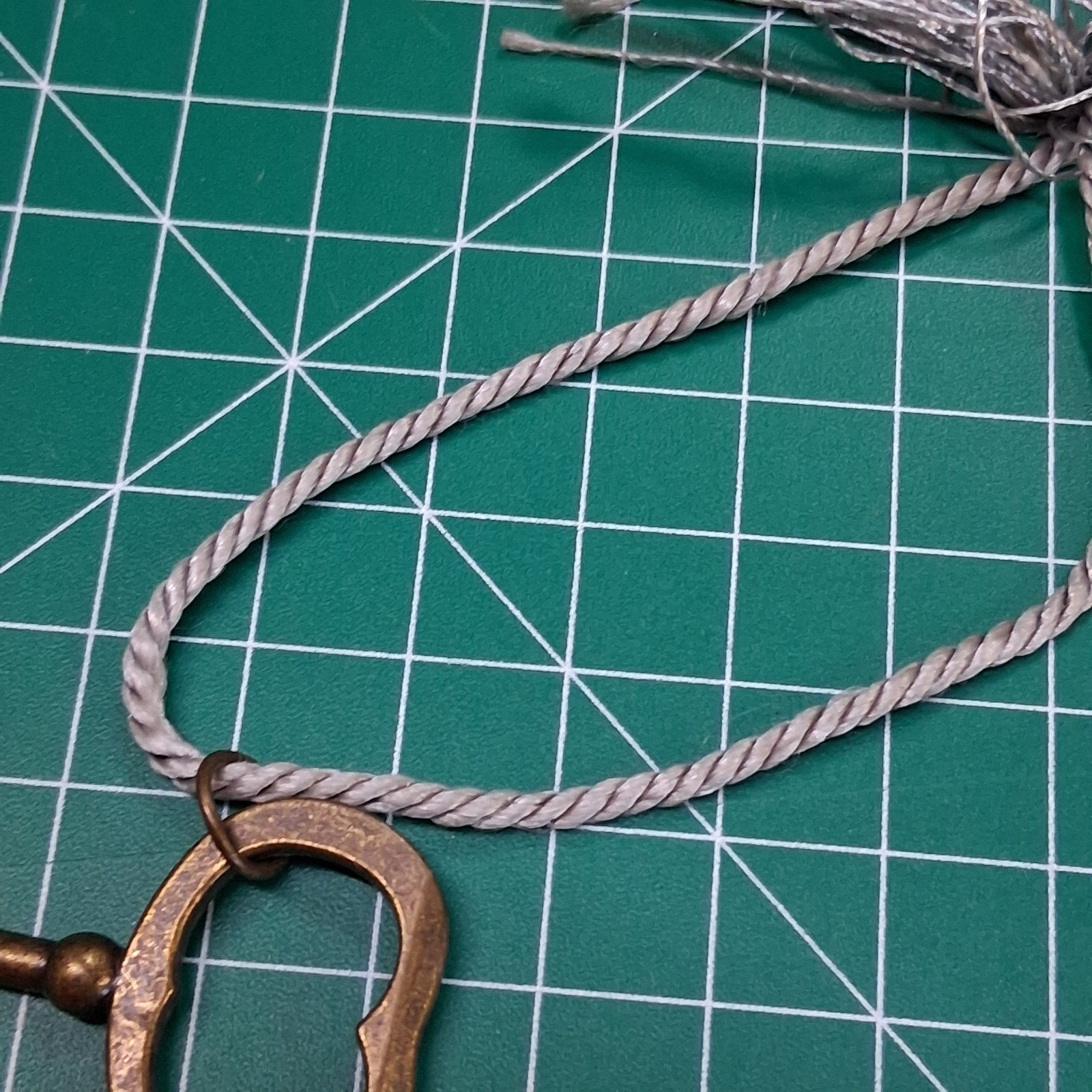 Vintage Dark Brass 3.25” Skeleton Key & Gray Tassle