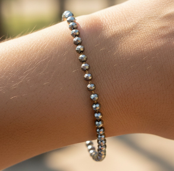 Elegant Silver Tone Designer Bracelet Silver Plated Minimalist Beaded Chain