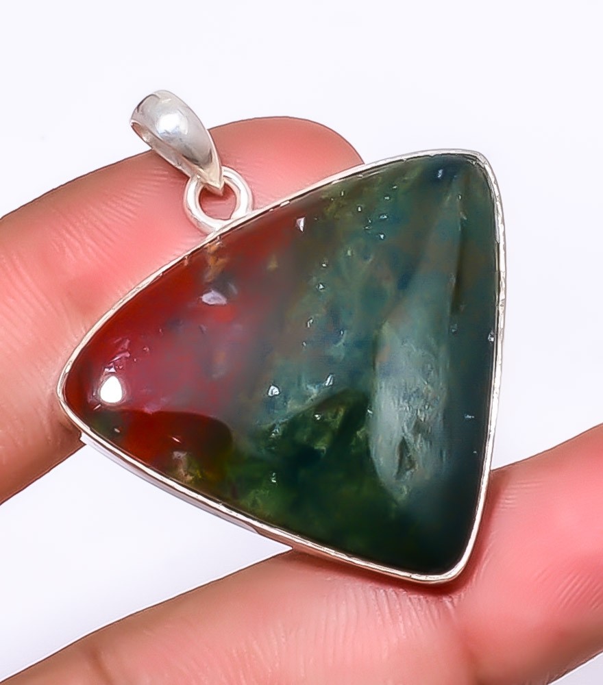Bloodstone – Africa 925 Silver Plated Jewelry Pendant 1.79″ A363 Gift for her