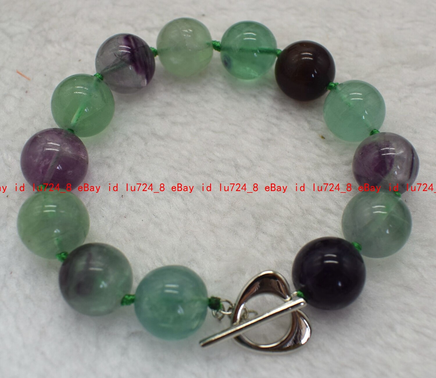 Natural Multicolor Fluorite Gems Round Beads Silver Love Clasp Bracelet 7.5″