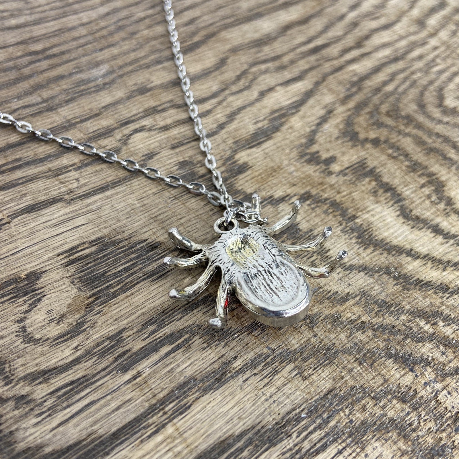 Gothic Metal Halloween Alternative Red Gem Spider Necklace with Chain Pendant
