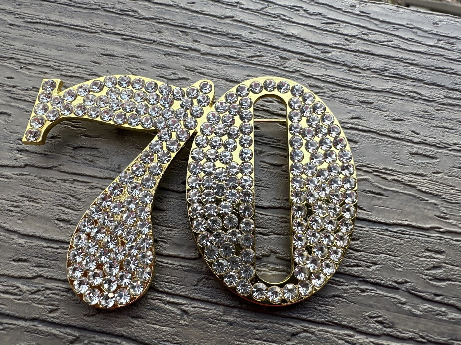 Stunning Large 3” Rhinestone Brooch Pin Number 70 70th Birthday Anniversary