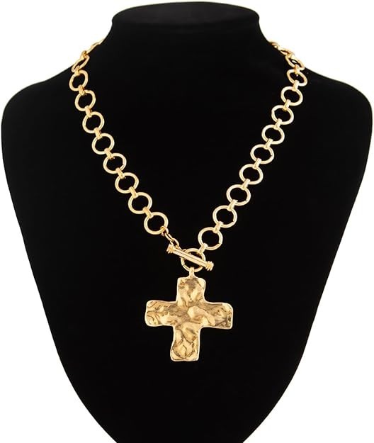 Gold Chunky Cross Necklace for Women Statement Cross Pendant Necklace Layered Ha