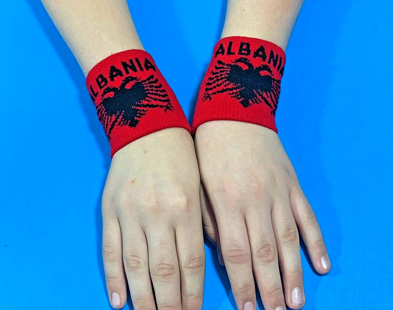 NEW ALBANIA FLAG 2WRIST BAND-ELASTIC FLAG SPORT UNISEX BRACELET-ALBANIA SOUVENIR