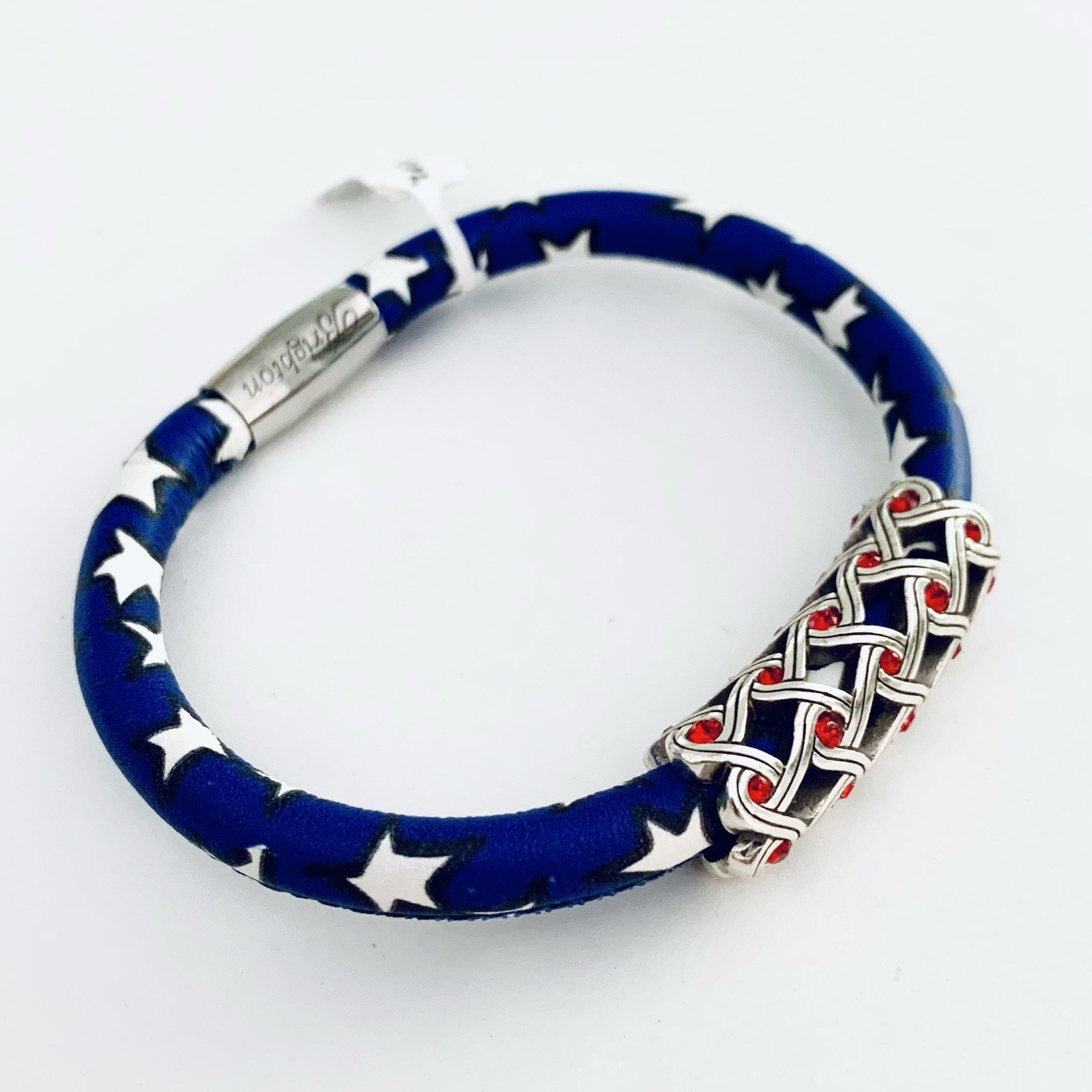 BRIGHTON BLUE W/ STARS WOODSTOCK Charm Bracelet INTERLACE RED LONG Bead NWT