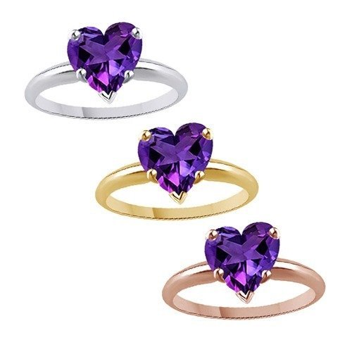 New Heart Shaped Amethyst Silver-plated Solitaire Ring Size 7 – FREE Shipping!