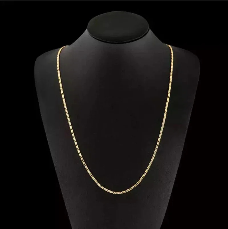Fashion 18k Gold Necklace 2MM 16/18/20/22/24/26/28/30 Inch Side Chain Necklace F