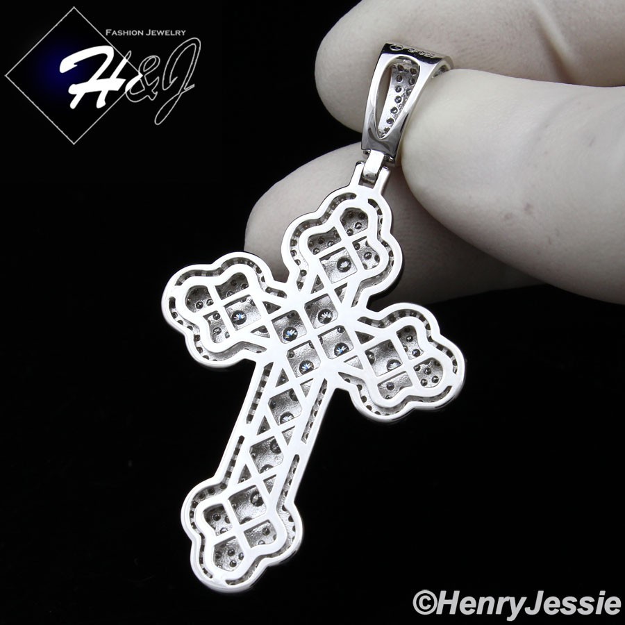 MEN SOLID 925 STERLING SILVER ICY BLING MOISSANITE 3D LAYERED CROSS PENDANT*M570