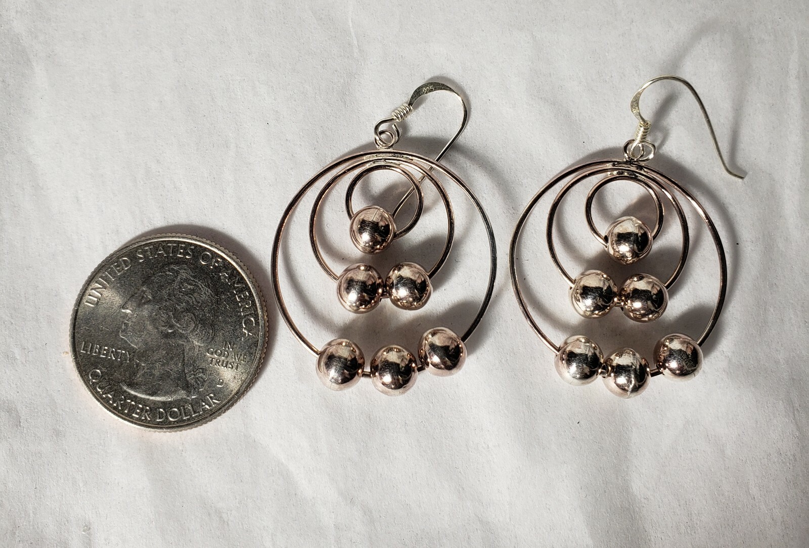 Sterling silver layer loop w/sterling silver beads earrings, big earrings