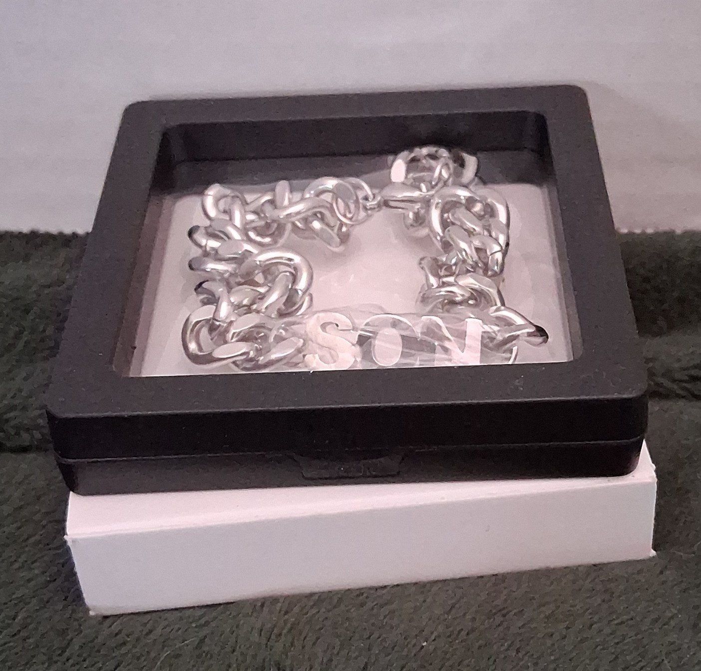Silver Tone Cuban Link Chain Bracelet, Lobster Clasp, Metal, No Stone