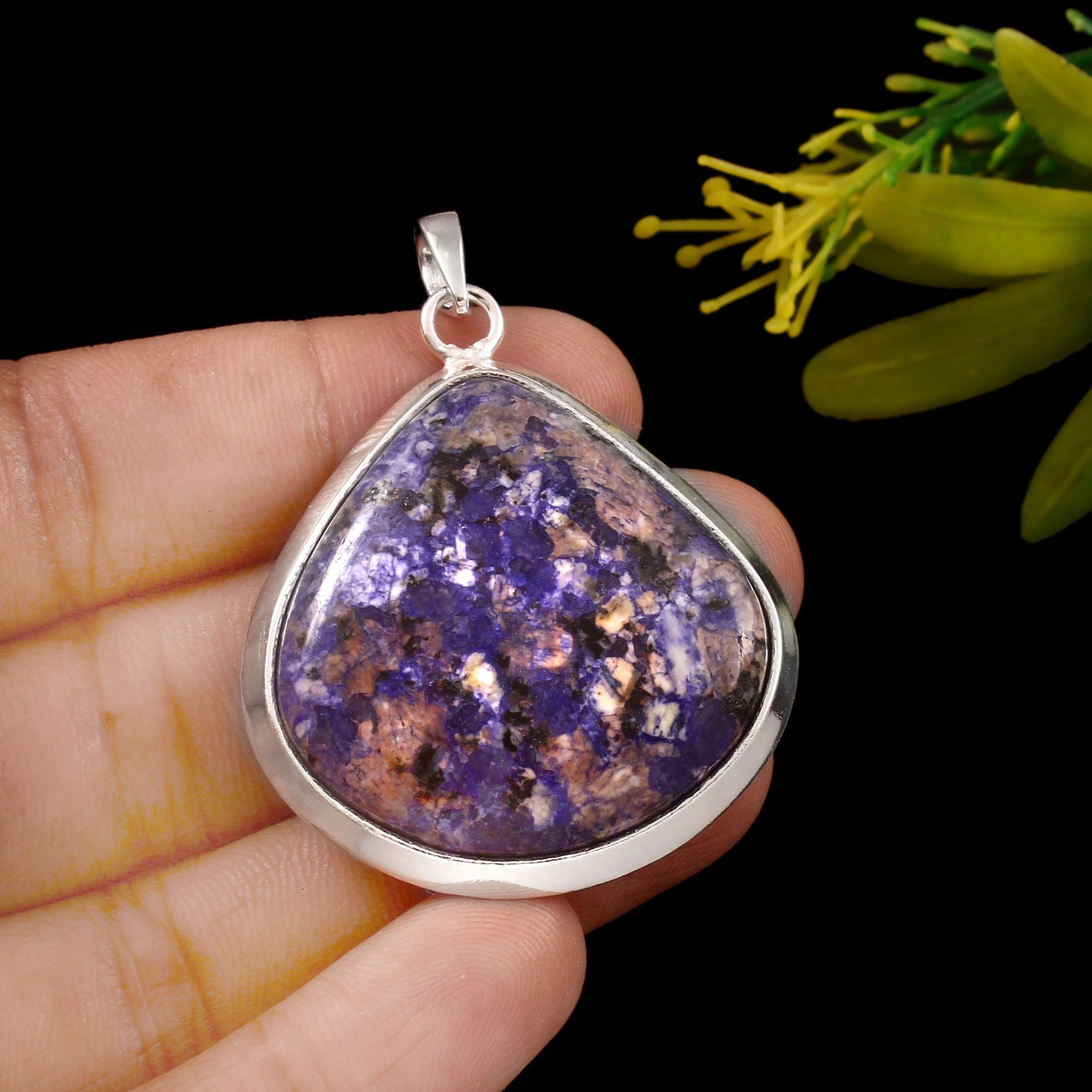 Natural Sodalite Heart Gemstone Pendant German Silver Handmade Jewelry For Gift