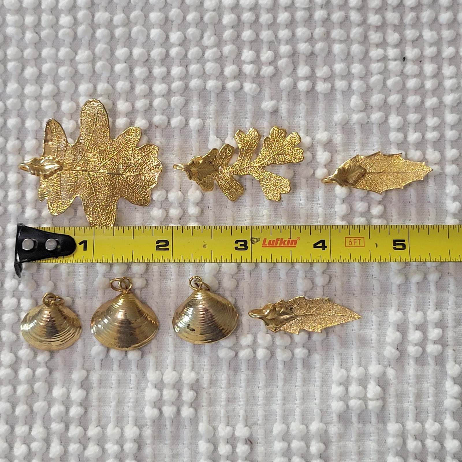 Vintage Gold Tone Metal Leaf & Shell Charm Pendant lot of 7