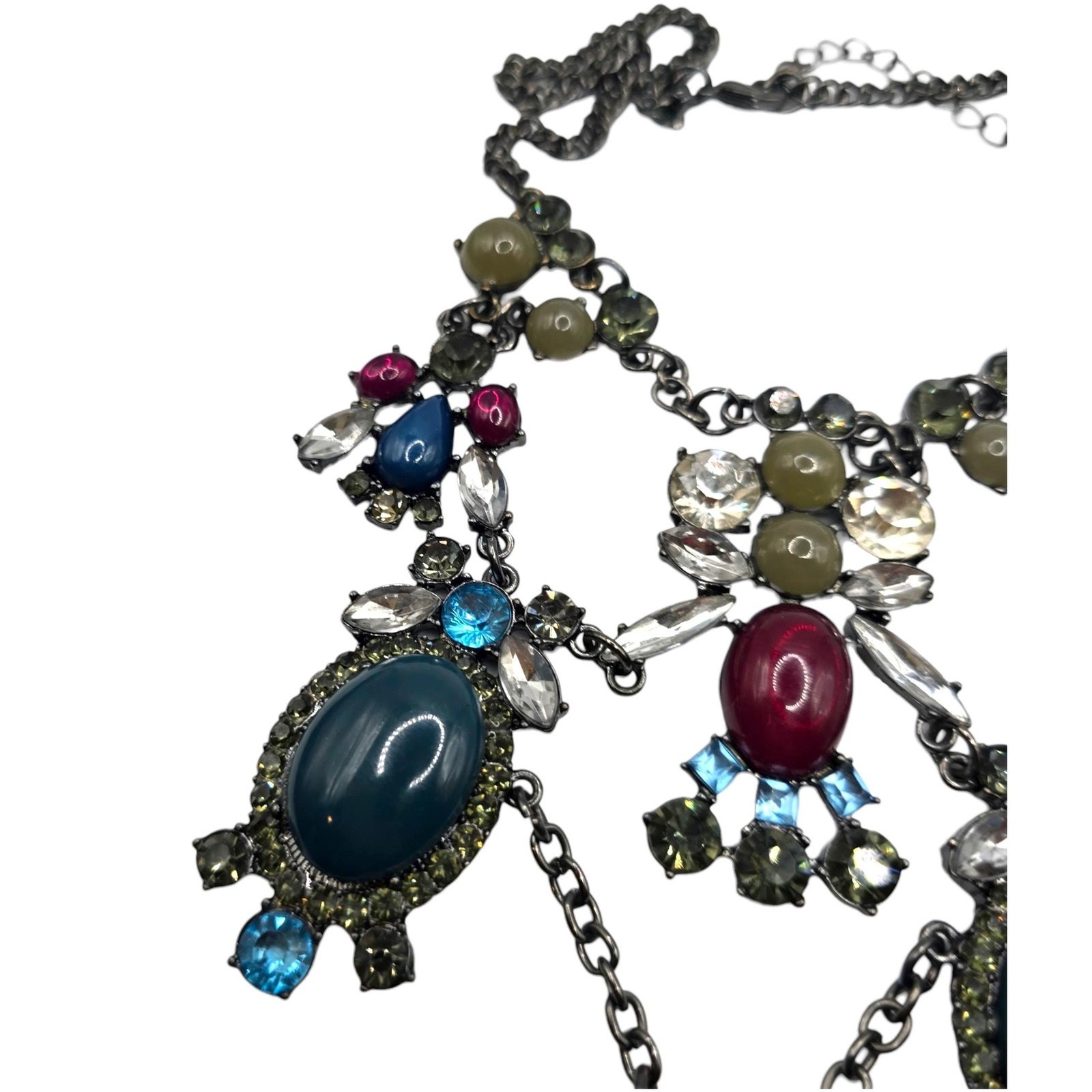 Necklace Statement Bib Multicolor Rhinestone Cabochon Pendant SKU 2490