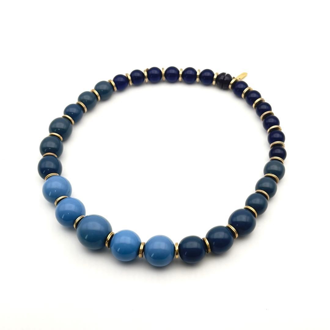 Yves Saint Laurent Beads Choker Necklace Blue Length: 17.7 in. Vintage
