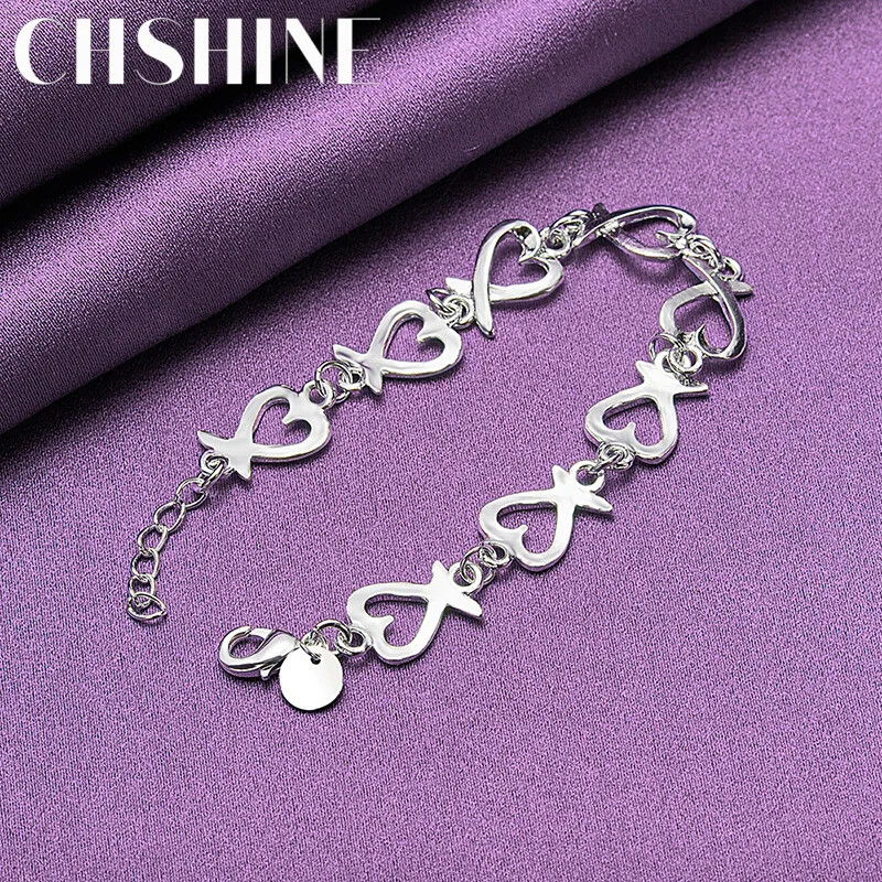 CHSHINE 925 Sterling Silver Love Heart Chain Bracelet Fashion Charm Jewelry