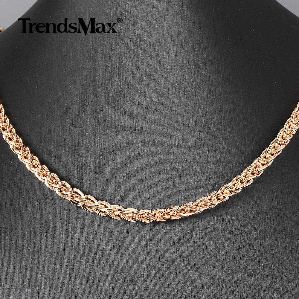 585 Rose Gold Twisted Weave/Herringbone/White Pearl Bead Chain Necklace 20/24″